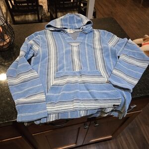 FAHERTY Terry Baja Poncho Hoodie, Medium NWOT Blue